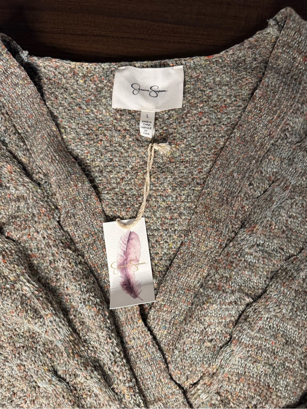 Jessica Simpson Heathered Grey Multicolor Tweed Knit Cardigan